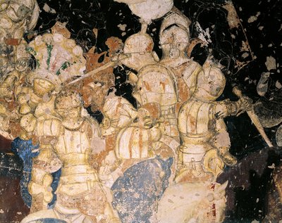 Torneo-Batalla de Louvezerp, por Antonio Pisano conocido como Pisanello (pre-1395-ca 1455), fresco. (detalle) de Antonio Pisanello