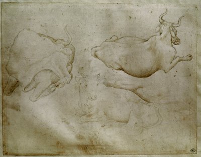 Dos vacas y un enebro. Dibujo de Antonio di Puccio Pisano, conocido como Pisanello (1395-1455). Louvre, Gabinete de medallas de Antonio Pisanello