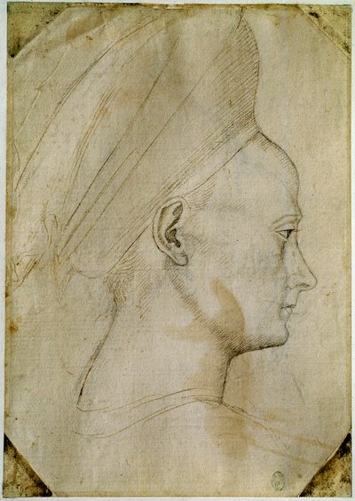 Cabeza de mujer joven, de perfil a la derecha. Dibujo del taller de Antonio di Puccio Pisano, conocido como Pisanello (1395-1455). Tinta marrón, piedra negra, pluma. Louvre, Gabinete de dibujos de Antonio Pisanello