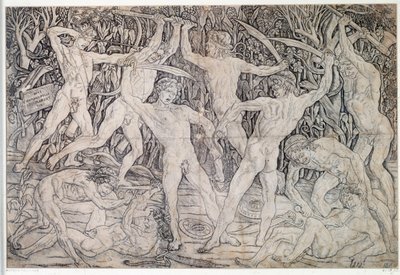 Lucha de guerreros desnudos. Dibujo de Antonio Pollaiolo (Pollaiuolo o Benci) (ca. 1431-1498) 1470 de Antonio Pollaiuolo