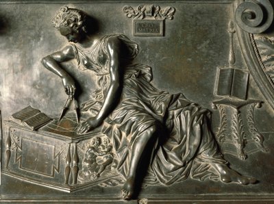Geometría, detalle de la tumba de Sixto IV por Antonio Pollaiuolo, bronce, Basílica de San Pedro, Ciudad del Vaticano de Antonio Pollaiuolo
