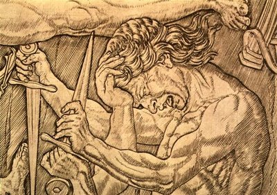 La batalla de los diez desnudos, detalle de hombres luchando con dagas, c.1470-75 de Antonio Pollaiuolo