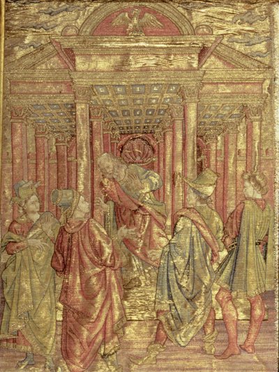 Zacarías dejando el templo, tapiz que representa escenas de la vida de San Juan Bautista de Antonio Pollaiuolo