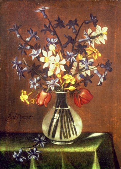 Naturaleza muerta de flores incluyendo jacinto, tulipanes y ojo de faisán de Antonio Ponce