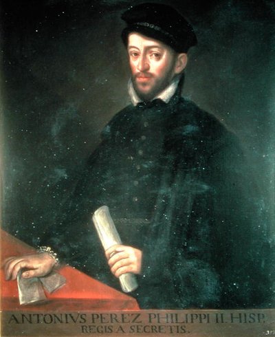 131 0794307/2 Retrato de Antonio Pérez (1540-1611) político y secretario de Felipe II (óleo sobre tabla) de Antonio Ponz