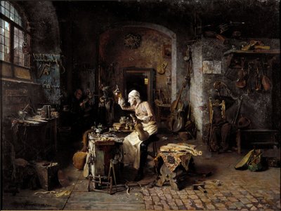 El lutier italiano Antonio Stradivari (Stradivarius) en su taller de Antonio Rinaldi