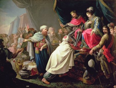 Los Reyes Católicos y el tributo de los príncipes árabes (óleo sobre lienzo) de Antonio Rodríguez
