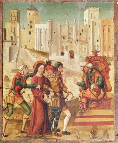 Cristo ante Herodes, panel izquierdo del Retablo de la Pasión, 1517-20 de Antonio Ronzen
