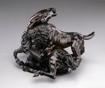 León atacando a un caballo, c.1580/90 de Antonio Susini