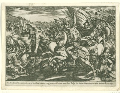 Ataque de caballería con dos hombres atravesados ​​por lanzas Escenas de batalla (serie 3) (título de la serie) de Antonio Tempesta