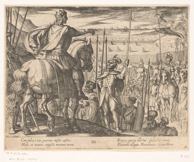 Alejandro Magno instruye a los soldados macedonios Las hazañas de Alejandro Magno (título de la serie) Alexandri magni praecipvae res gestae (título de la serie) de Antonio Tempesta