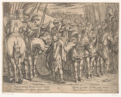 Alejandro Magno encuentra el cuerpo de Darío Las hazañas de Alejandro Magno (título de la serie) Alexandri magni praecipvae res gestae (título de la serie) de Antonio Tempesta