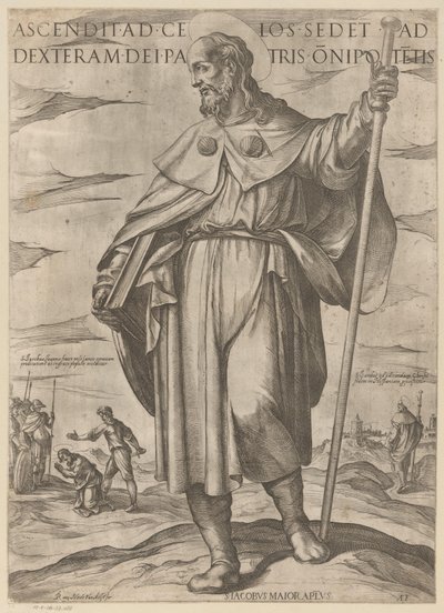 De heilige Jakobus de Meerdere El que ascendió al cielo está sentado a la diestra de Dios Padre del Todopoderoso (título sobre el objeto) Cristo, María en de apóstol (título de la serie) de Antonio Tempesta