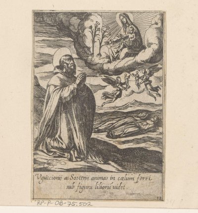 De heilige Philippus bidt voor de zielen van twee broeders Het Leven van Philippus Benitius (título de la serie) Vida de B. Philippi Benicius Florent. ord. Sierva de B. María la Virgen (título de la serie) de Antonio Tempesta