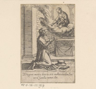 De heilige Philippus plaast zich onder de hoede van Maagd Maria Het Leven van Philippus Benitius (título de la serie) Vida de B. Philippi Benicius Florent. ord. Sierva de B. María la Virgen (título de la serie) de Antonio Tempesta