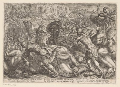 La caída de Jericó Iosues ercam septies Iericho circunducit moenia corruunt (título sobre objeto) Escenas de batalla del Antiguo Testamento (título de la serie) de Antonio Tempesta
