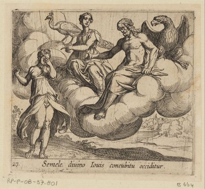 De wens van Semele Sémele es asesinado por el coito con el divino Júpiter (título sobre el objeto) Metamorphoseon o transformaciones (título de la serie) Metamorfosen van Ovidius (título de la serie) de Antonio Tempesta