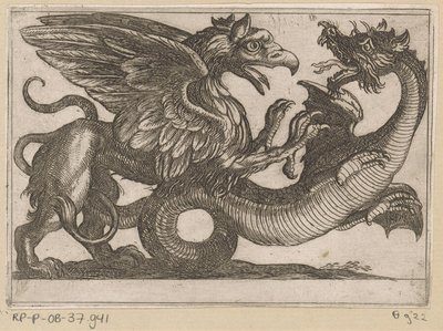 Dragón y grifo en batalla Animales de pelea (título de la serie) de Antonio Tempesta