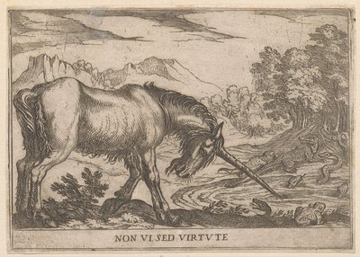 Un unicornio persigue a las lagartijas fuera de un estanque Virtud no vista (título sobre objeto) Animales de pelea (título de la serie) de Antonio Tempesta