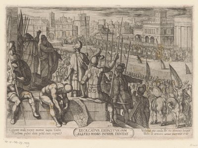 Eliseo trae al ejército sirio cegado al rey de Israel Excae catur exercitus, dum eliseo manus inferre tentat (título sobre objeto) Escenas de batalla del Antiguo Testamento (título de la serie) de Antonio Tempesta