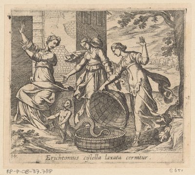 Erichthonius uit zijn mand gelaten Se ve a Erichthonius con una canasta suelta (título sobre el objeto) Metamorphoseon o transformaciones (título de la serie) Metamorfosen van Ovidius (título de la serie) de Antonio Tempesta