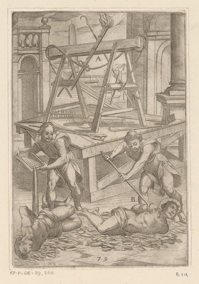 Tortura con aceite hirviendo Torturas sufridas por los mártires cristianos (título de la serie) Varia tormentorum et supplicioru rawlium (...) (título de la serie) de Antonio Tempesta