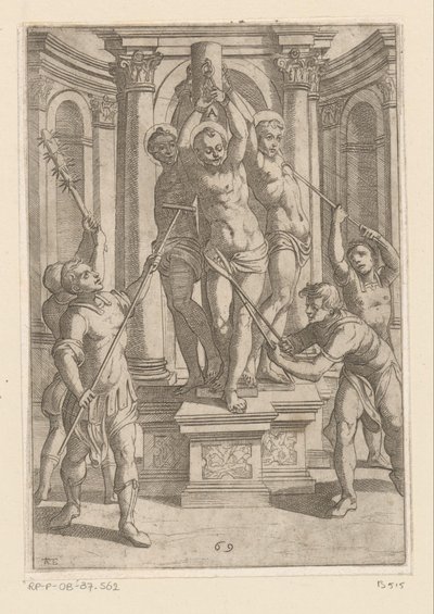 Tortura con palos de punta afilada Torturas sufridas por los mártires cristianos (título de la serie) Varia tormentorum et supplicioru rawlium (...) (título de la serie) de Antonio Tempesta