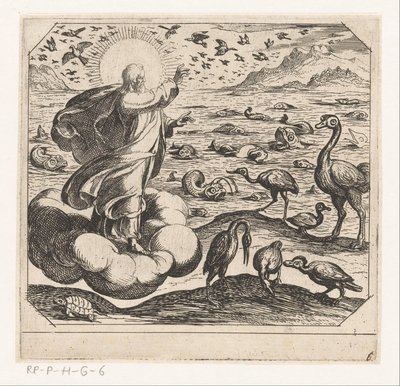 Dios crea las aves y los peces Creación (título de la serie) de Antonio Tempesta