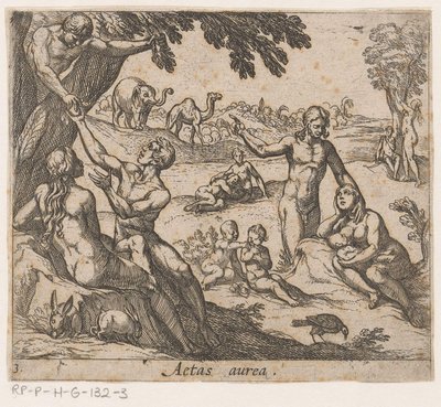 La era dorada Aetas aurea (título sobre objeto) Metamorphoseon sive transformum (título de la serie) Metamorfosis de Ovidio (título de la serie) de Antonio Tempesta