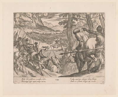 El ejército de Alejandro Magno rodea con fuego a las fuerzas enemigas Las hazañas de Alejandro Magno (título de la serie) Alexandri magni praecipvae res gestae (título de la serie) de Antonio Tempesta