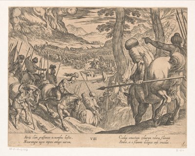 El ejército de Alejandro Magno rodea con fuego a las fuerzas enemigas Las hazañas de Alejandro Magno (título de la serie) Alexandri magni praecipvae res gestae (título de la serie) de Antonio Tempesta