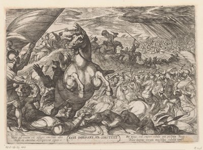 Josué ordena al sol que se detenga Iosue imperante sol constitit (título sobre objeto) Escenas de batalla del Antiguo Testamento (título de la serie) de Antonio Tempesta