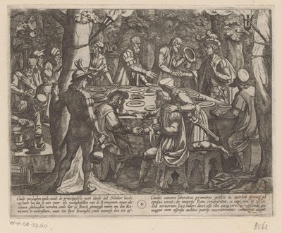 Julius Civilis les dice a los ancianos holandeses que los romanos los tratan como esclavos Las guerras de Batavia contra los romanos (título de la serie) Batavorum cum Romanis Bellum (título de la serie) de Antonio Tempesta