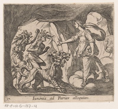 Juno en de Furien bij de port van de Hades Discurso de Juno a las Furias (título en el objeto) Metamorphoseon o transformaciones (título de la serie) Metamorfosen van Ovidius (título de la serie) de Antonio Tempesta