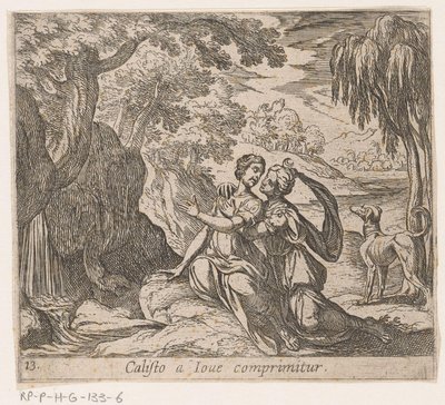 Júpiter en Calisto Calisto aplastado por Júpiter (título sobre el objeto) Metamorphoseon o transformaciones (título de la serie) Metamorfosen van Ovidius (título de la serie) de Antonio Tempesta
