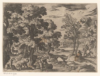 Paisaje con Narciso Paisajes con escenas mitológicas (título de serie) de Antonio Tempesta