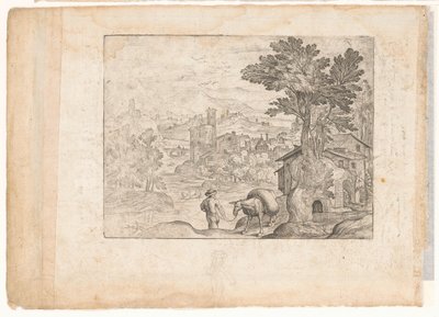 paisaje con hombre y burro de Antonio Tempesta