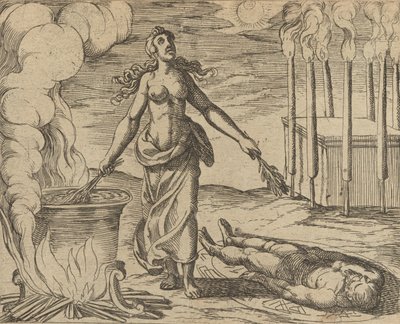 Medea restaurando la juventud de Eson Aesoni decerptio iuventam restituit Medea,..., Publicado después de 1606 de Antonio Tempesta