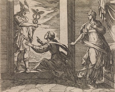 Mercurio convirtiendo a Aglauro en piedra Aglauro a Mercurio en lapidem transfor..., Publicado después de 1606 de Antonio Tempesta