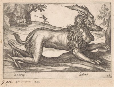 criatura monstruosa Satirus/ Satiro (título sobre objeto) Animales y criaturas míticas (título de serie) Nova raccolta de li animali piu curiosi del mondo (título de la serie) de Antonio Tempesta