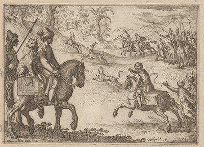 Los cazadores orientales cazan ciervos. Escenas de caza (parte 2) (título de la serie) Primo libro di caccie varie (título de la serie) de Antonio Tempesta