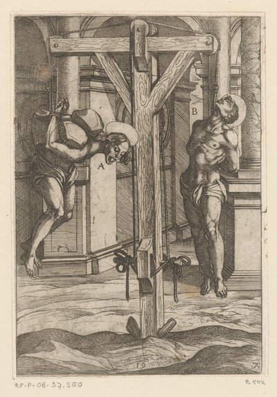 suspensión en cruz Torturas sufridas por los mártires cristianos (título de la serie) Varia tormentorum et supplicioru rawlium (...) (título de la serie) de Antonio Tempesta