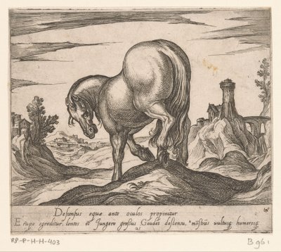 Caballo bajando una colina visto desde atrás Caballos de diferentes países (título de la serie) Su ducibus princeps celebraberis ore viroru illa homines venció a haec sideribusq locat (título de la serie) de Antonio Tempesta