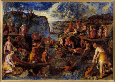 Pesca de perlas por americanos Pintura con lapislázuli de Antonio Tempesta