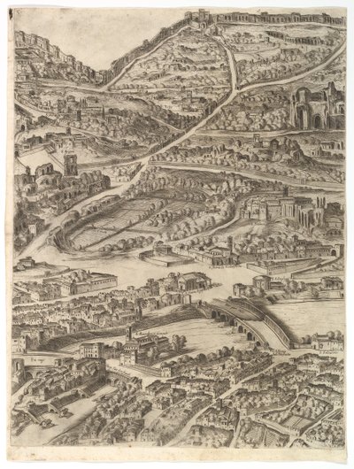 Plano de la Ciudad de Roma. Parte 5 con los Baños de Caracalla, la Santa Sabina y parte de..., 1645 de Antonio Tempesta