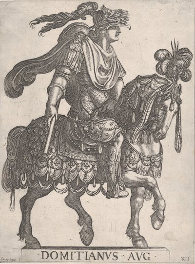 Lámina 12: Emperador Domiciano a caballo mirando a la derecha de los 