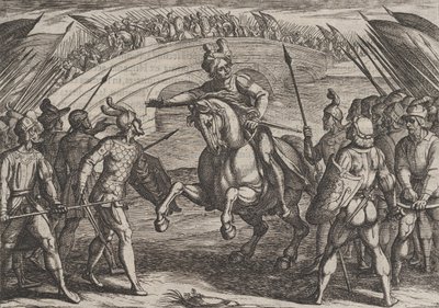 Placa 22: Civilis separa tropas alemanas y holandesas, de La guerra de los romanos contra..., 1611 de Antonio Tempesta