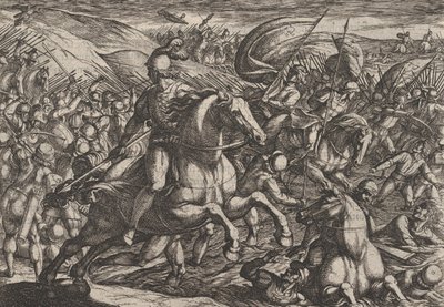 Placa 30: Cerialis Conduciendo a los Holandeses al Rin, de La Guerra de los Romanos Contra..., 1611 de Antonio Tempesta