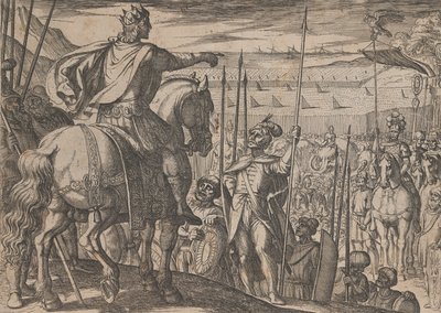 Placa 3: Alejandro instruyendo a sus soldados, de Los hechos de Alejandro Magno, 1608 de Antonio Tempesta