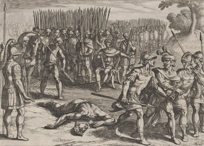 Placa 3: Claudio Civilis arrestado y su hermano Paulus decapitado, de La Guerra de los Ro..., 1611 de Antonio Tempesta